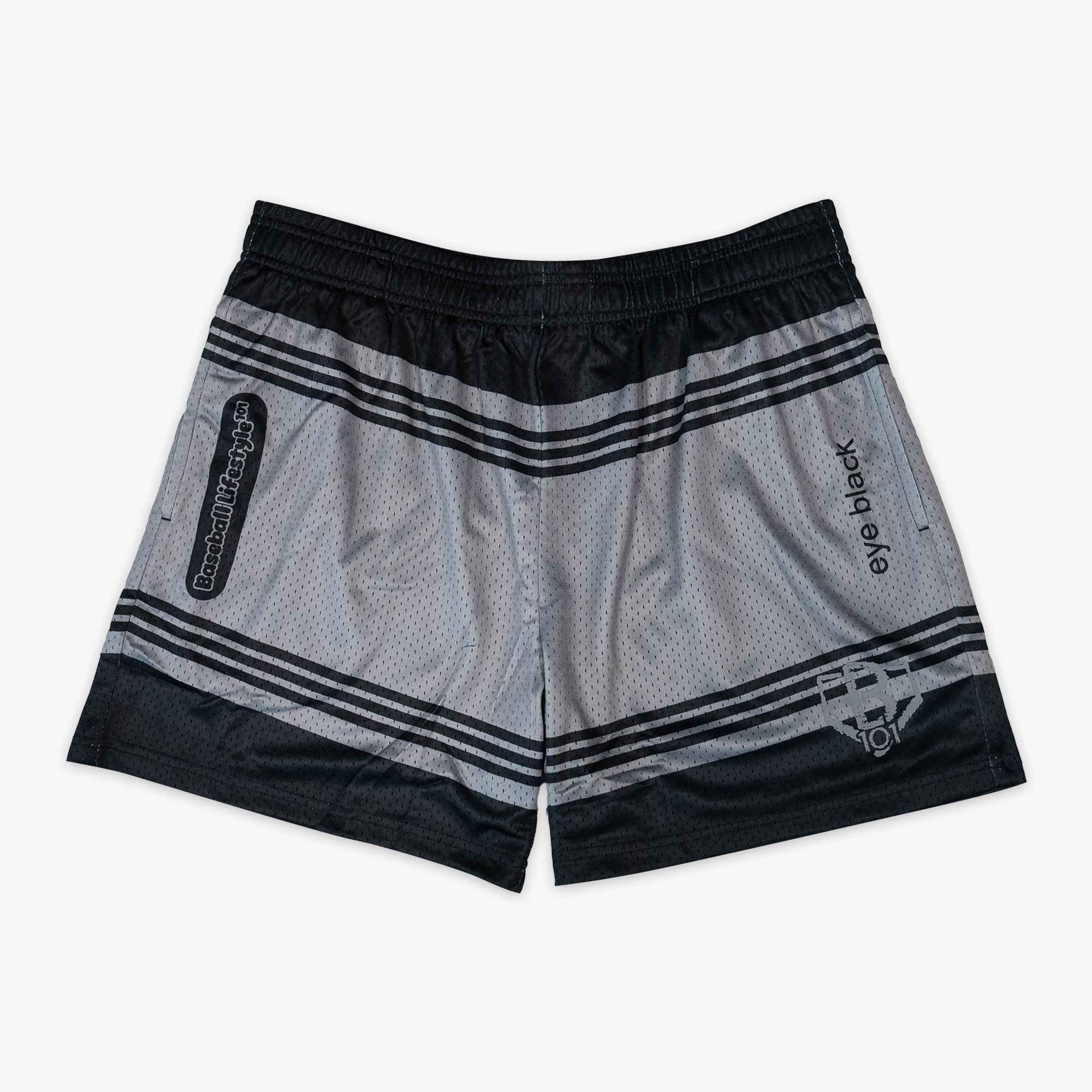 Crayon Eye Black Mesh Shorts - Baseball Print, 100% Polyester with Side Pockets