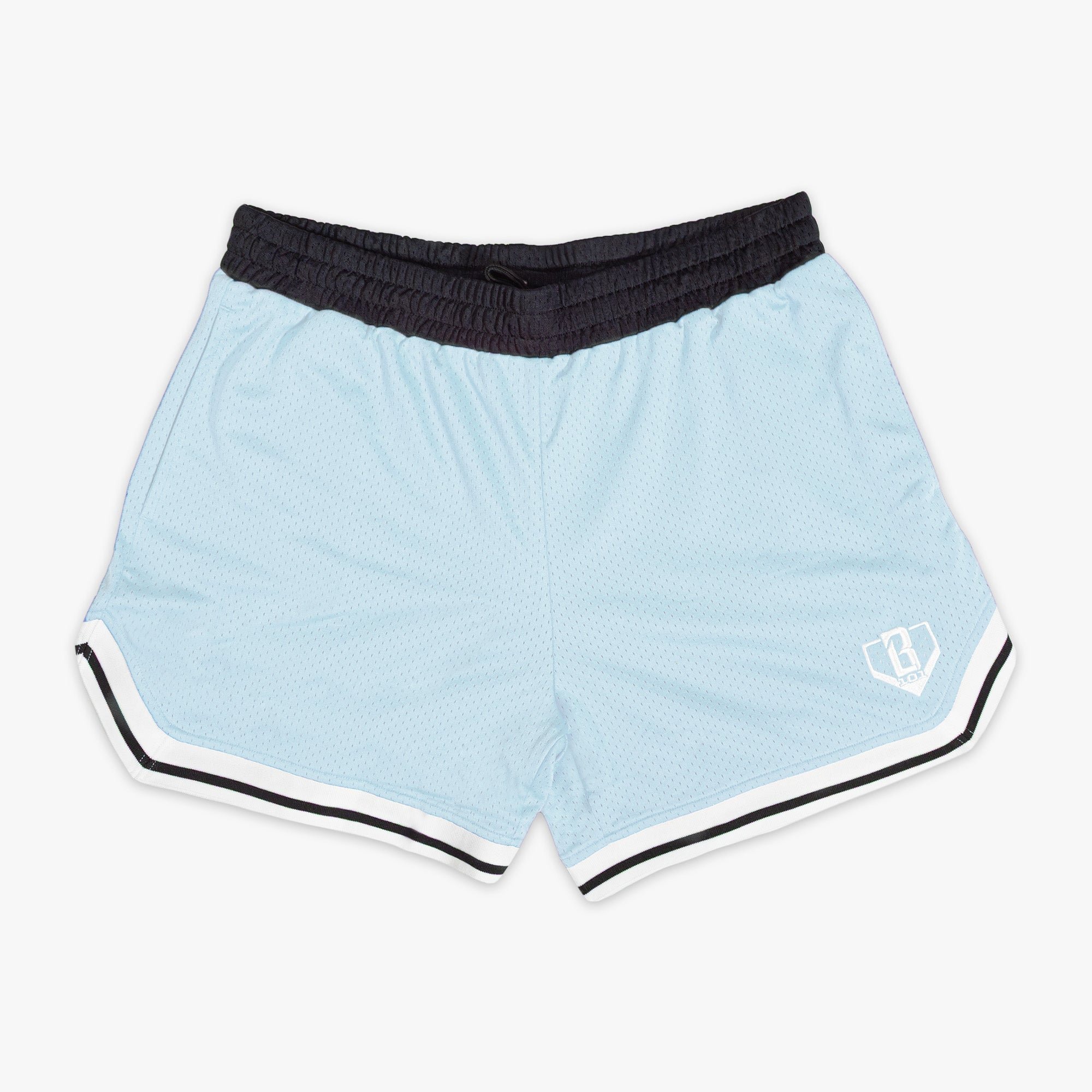 Court Shorts - Powder Blue Mesh Gym Shorts with Retro Trim