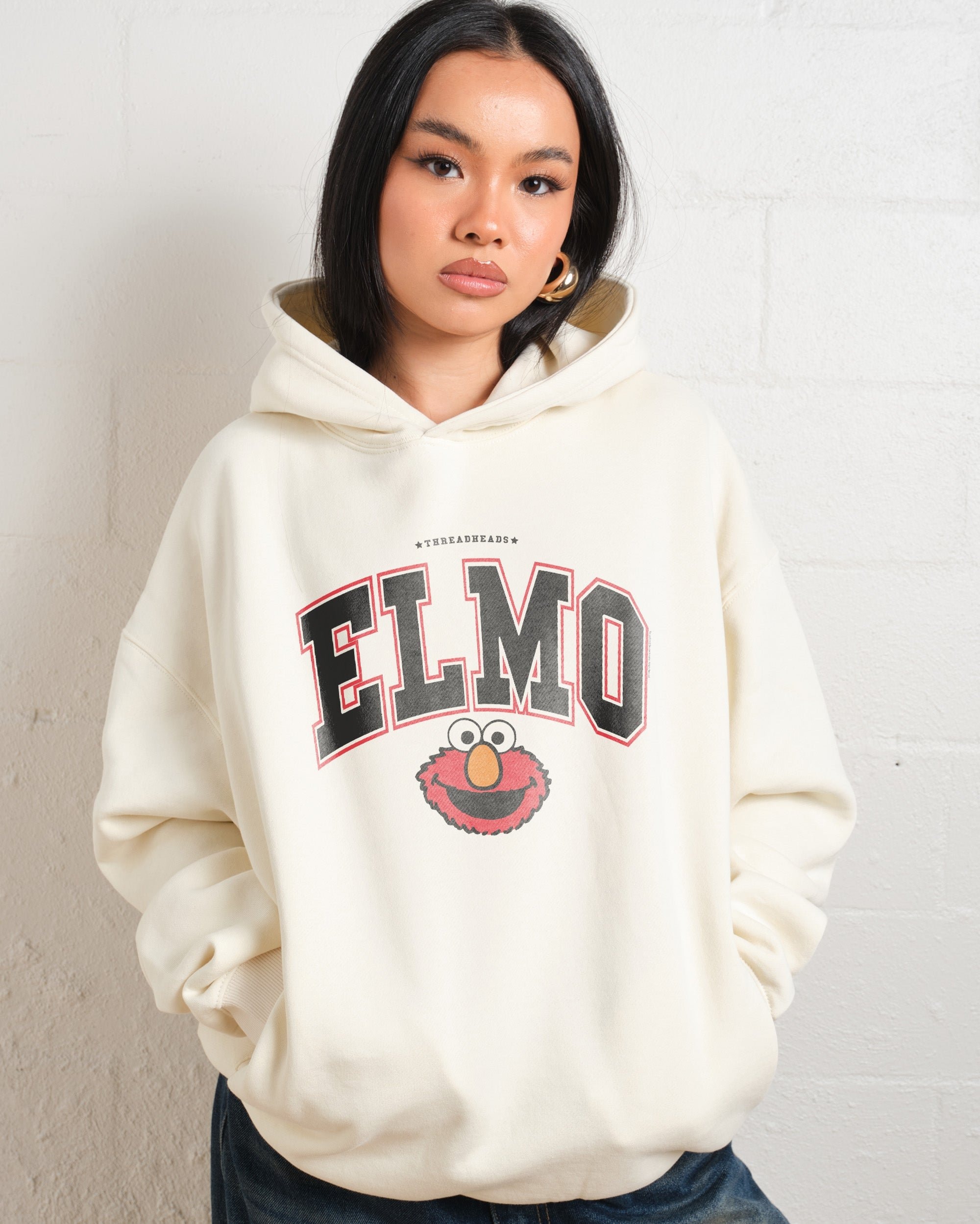 Elmo College Hoodie Sesame Street Unisex 90s Boxy Fit Premium Hoodie