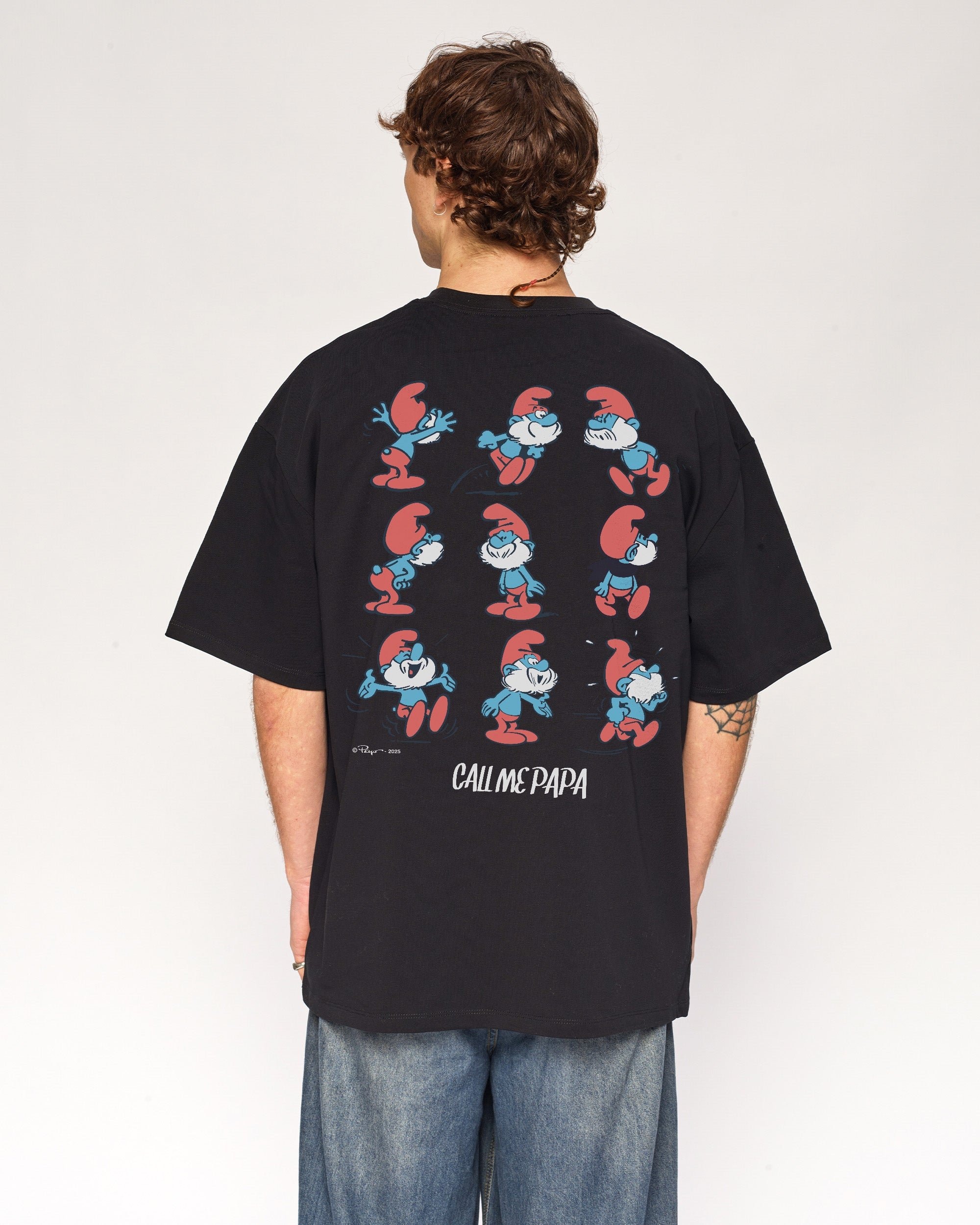 Call Me Papa Oversized Smurfs Graphic Tee - Unisex 90s Boxy Fit 100% Combed Cotton