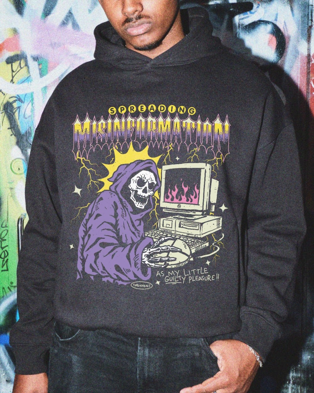 Spreading Misinformation Unisex Graphic Hoodie - 90s Boxy Fit, 340gsm Cotton-Poly