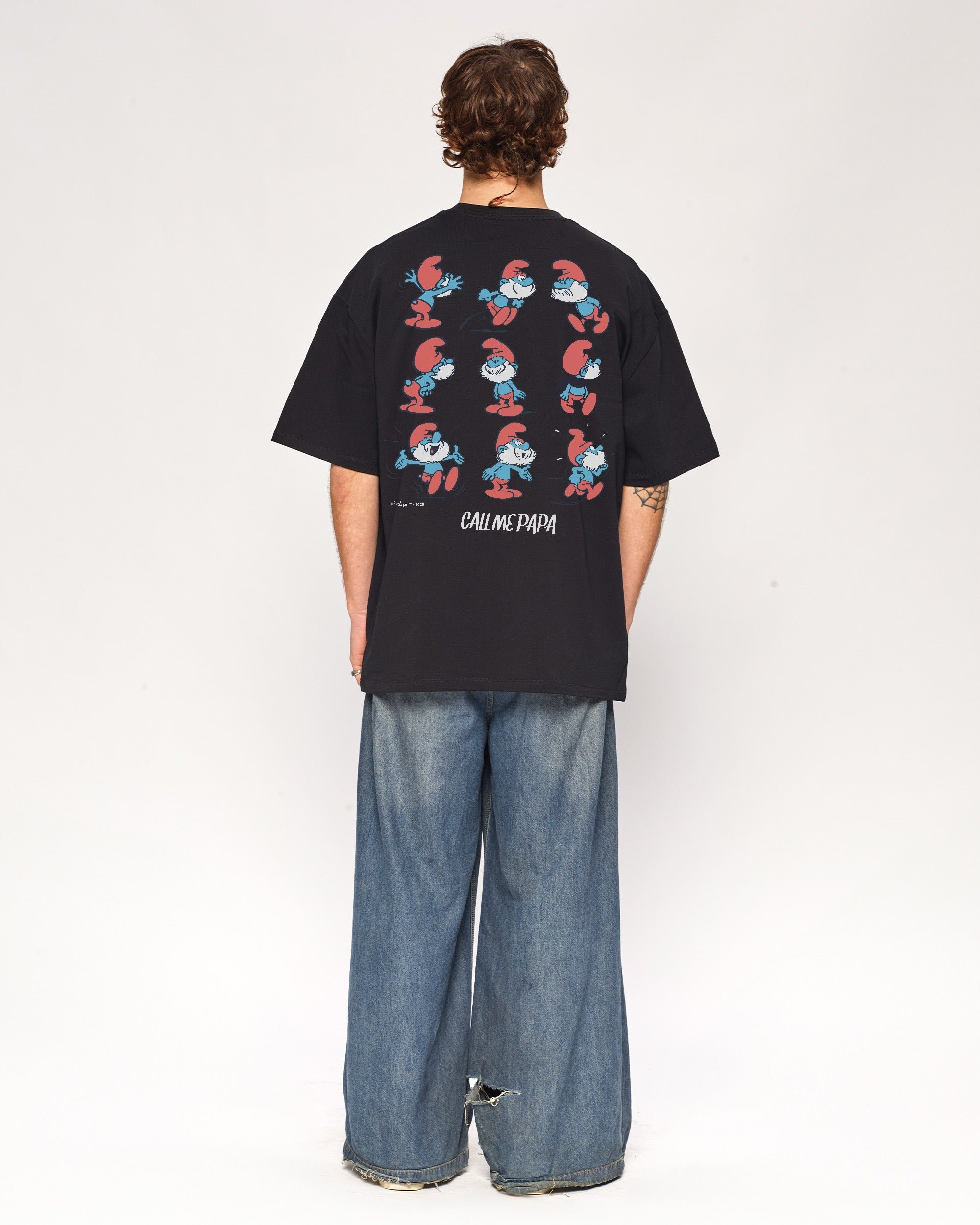 Call Me Papa Oversized Smurfs Graphic Tee - Unisex 90s Boxy Fit 100% Combed Cotton