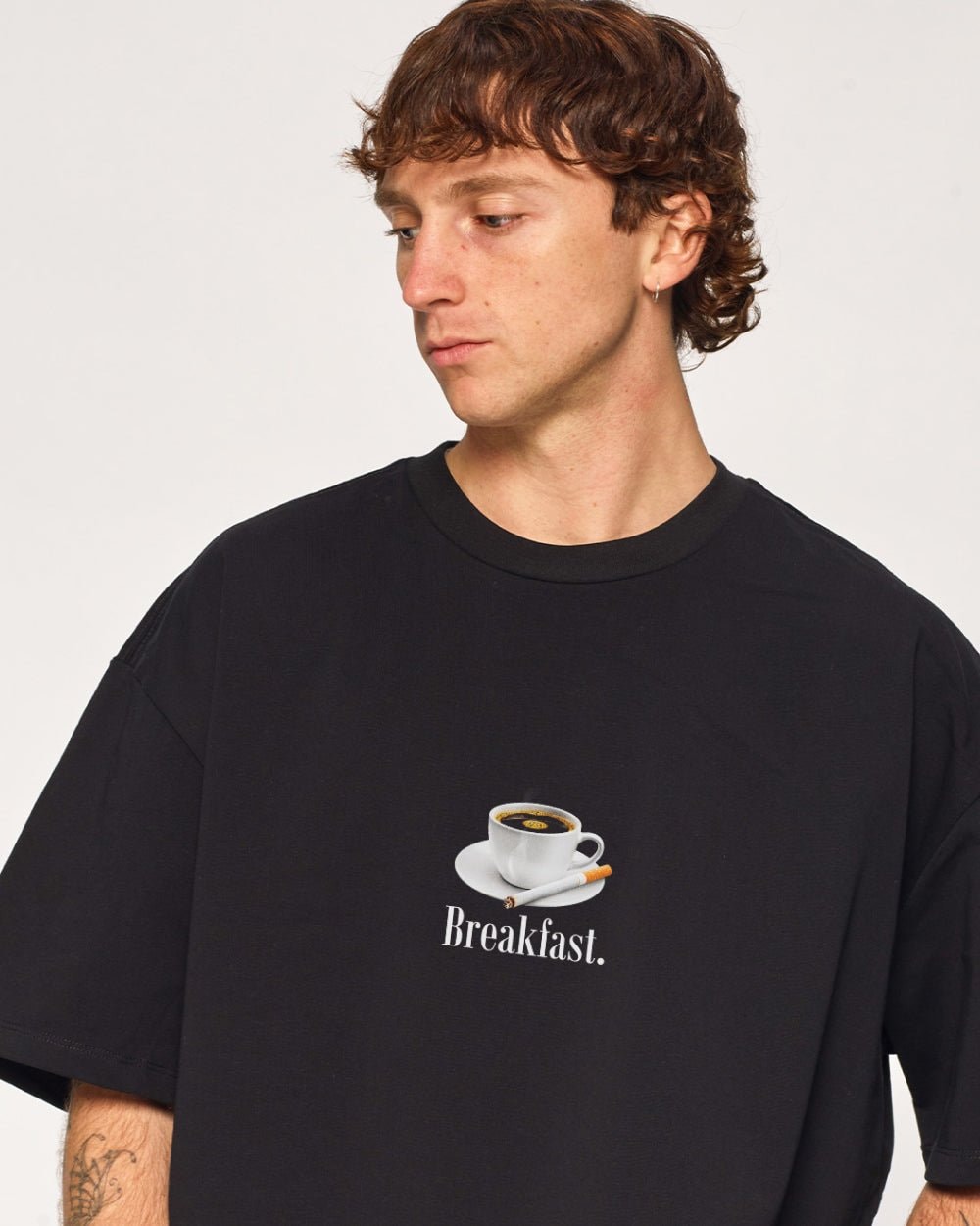 Breakfast Coffee Oversized Graphic Tee - Threadheads Unisex 90s Boxy Fit Cotton T-Shirt