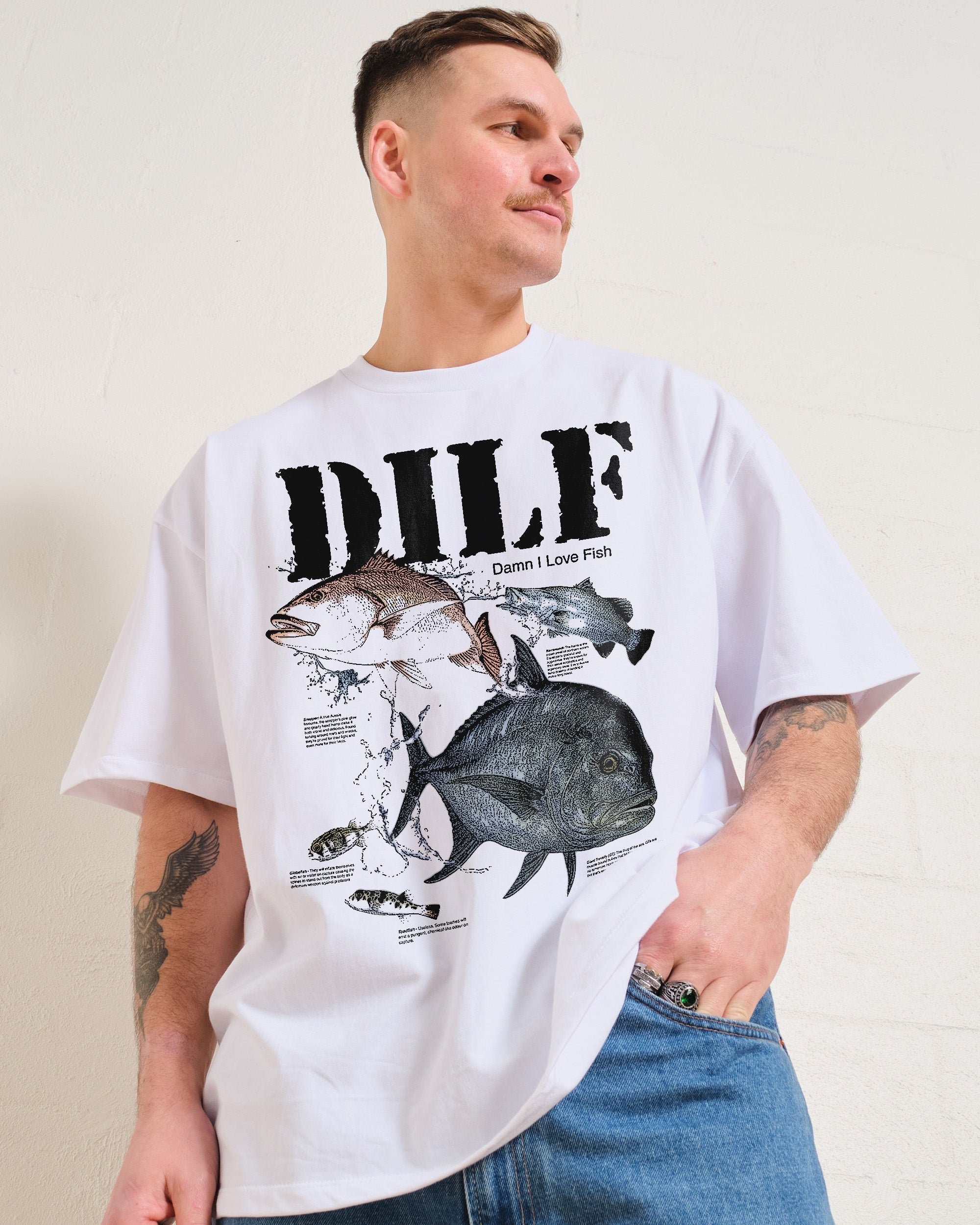 Damn I Love Fish Oversized Graphic Tee - Unisex 100% Combed Cotton 275gsm