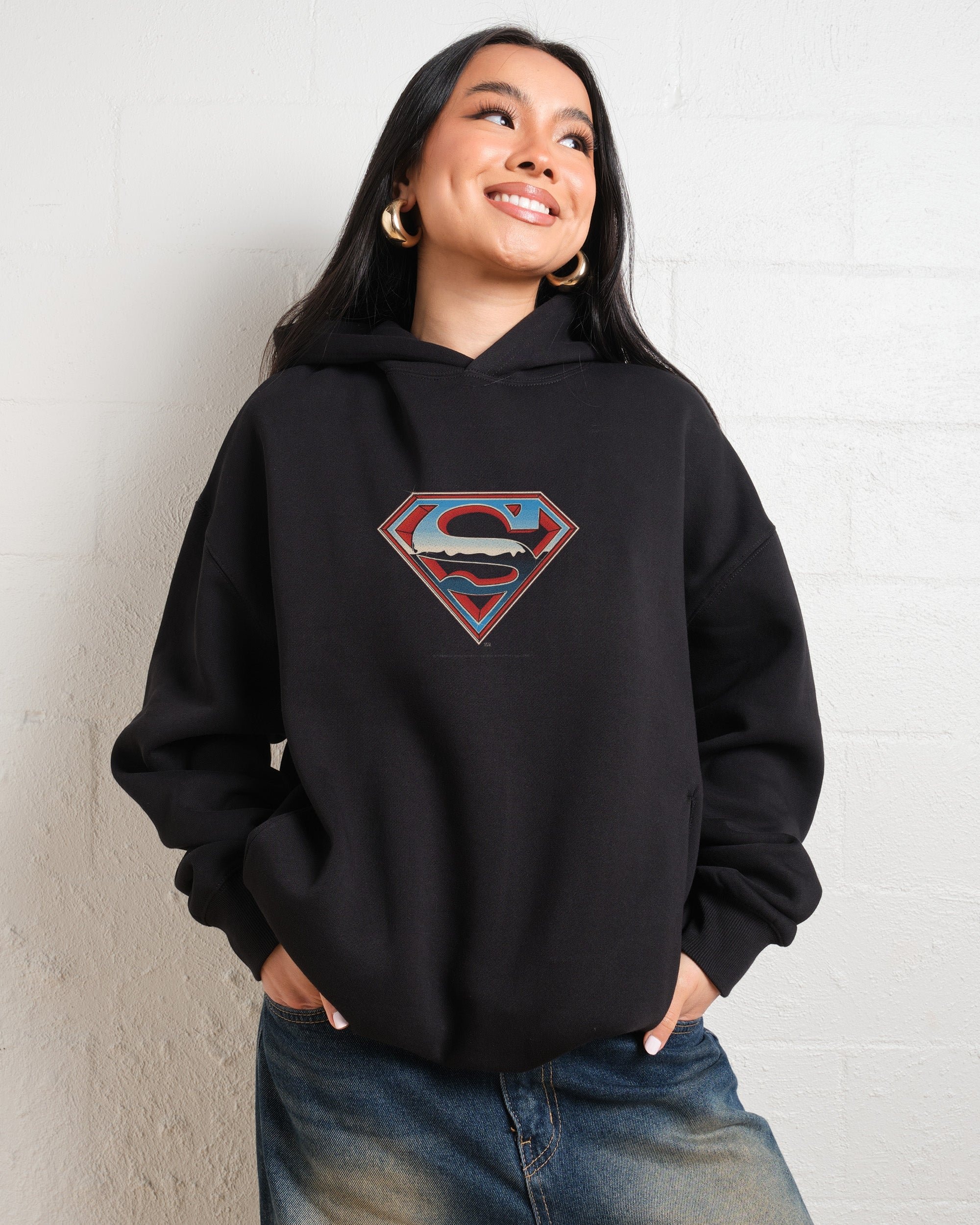 Superman Vintage Logo Unisex Hoodie - 90s Boxy Fit 340gsm Cotton-Poly