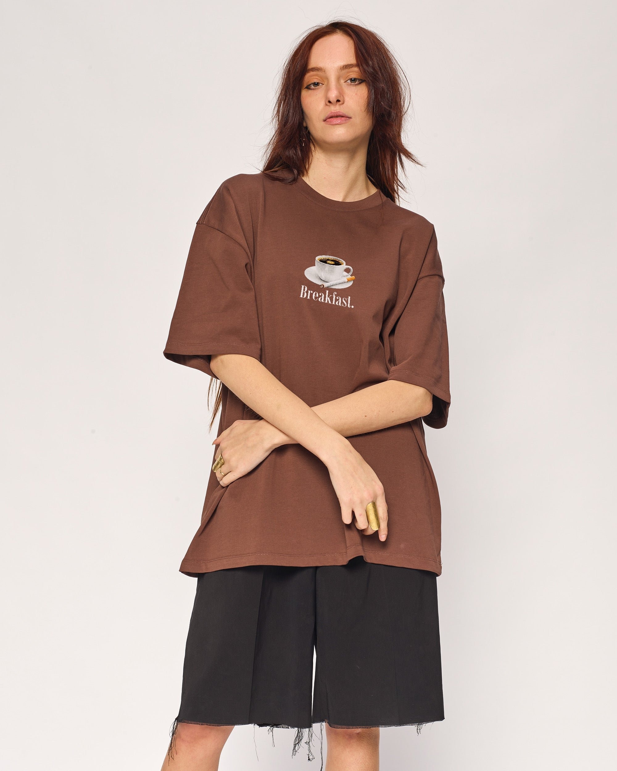 Breakfast Coffee Oversized Graphic Tee - Threadheads Unisex 90s Boxy Fit Cotton T-Shirt