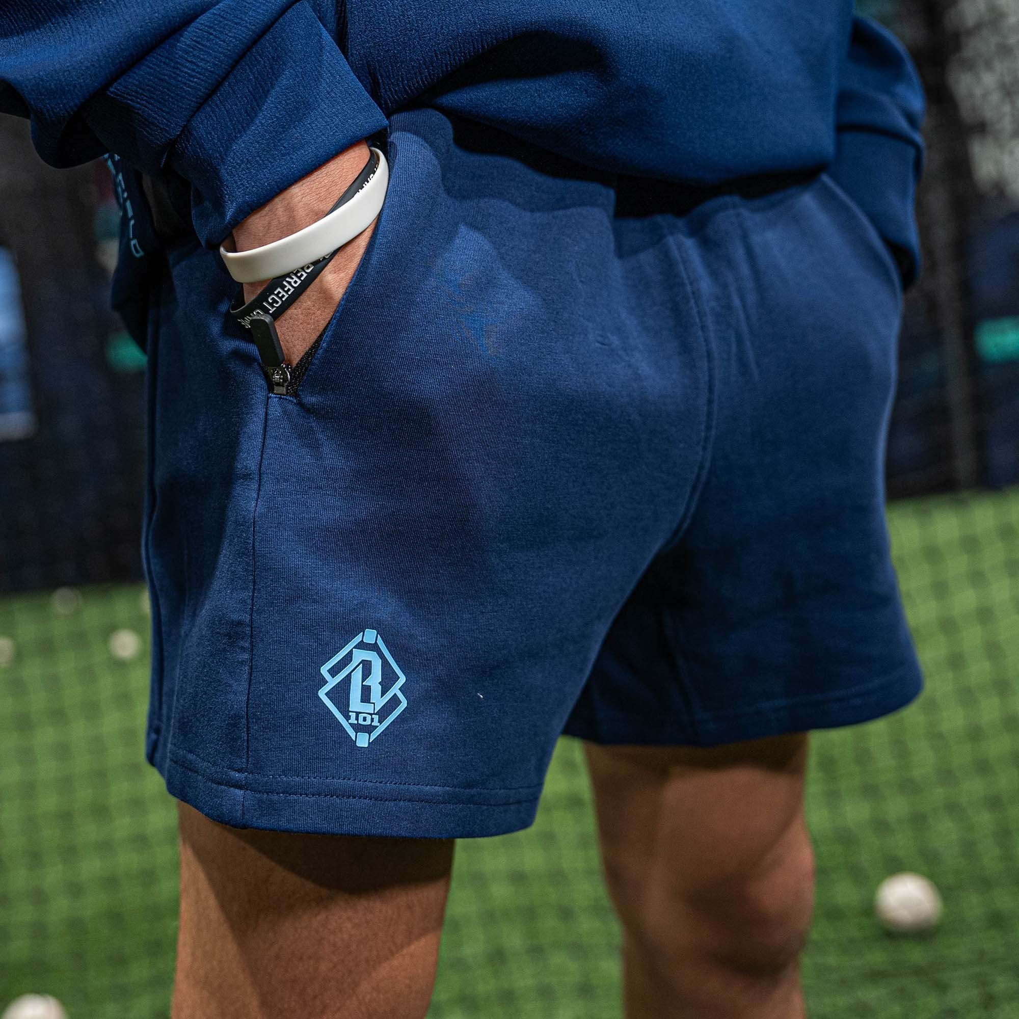 Diamond Relaxed Fit Sweatshorts Navy Light Blue - Cotton Blend Athletic Shorts