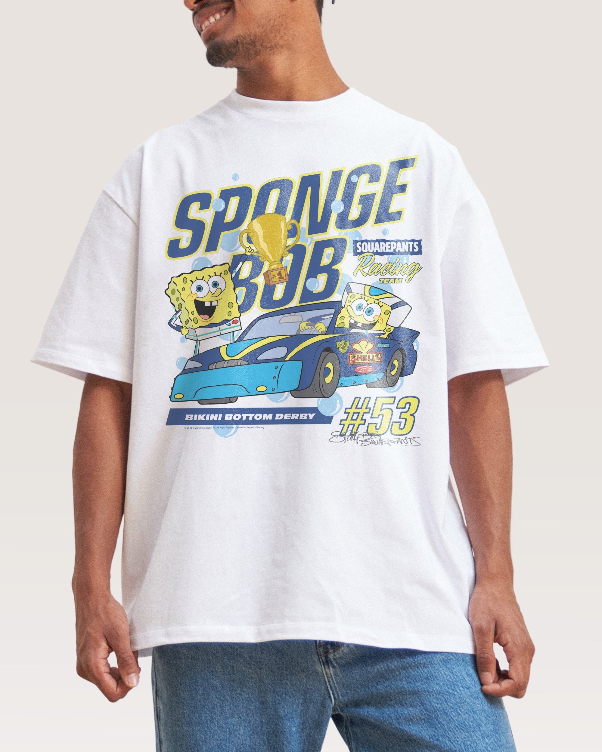 SpongeBob Racing Oversized T-Shirt Unisex 90s Boxy Fit 100% Combed Cotton