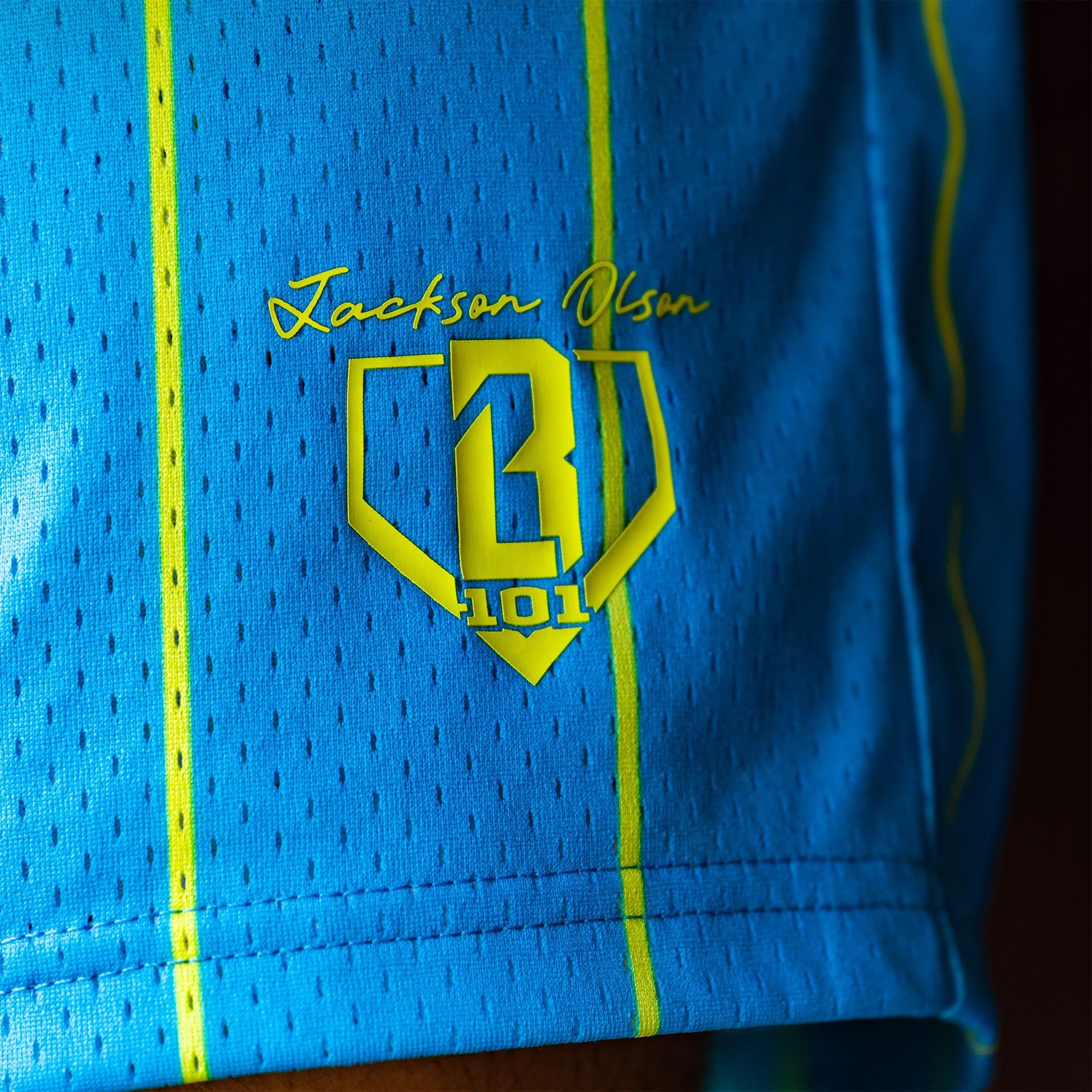 Jackson Olson Signature Neon Pinstripe Shorts - Electric Blue Mesh Baseball
