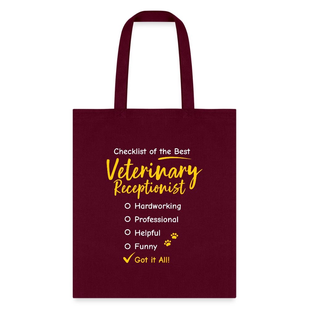 Veterinary Receptionist Checklist Cotton Tote Bag - Vet Staff Gift