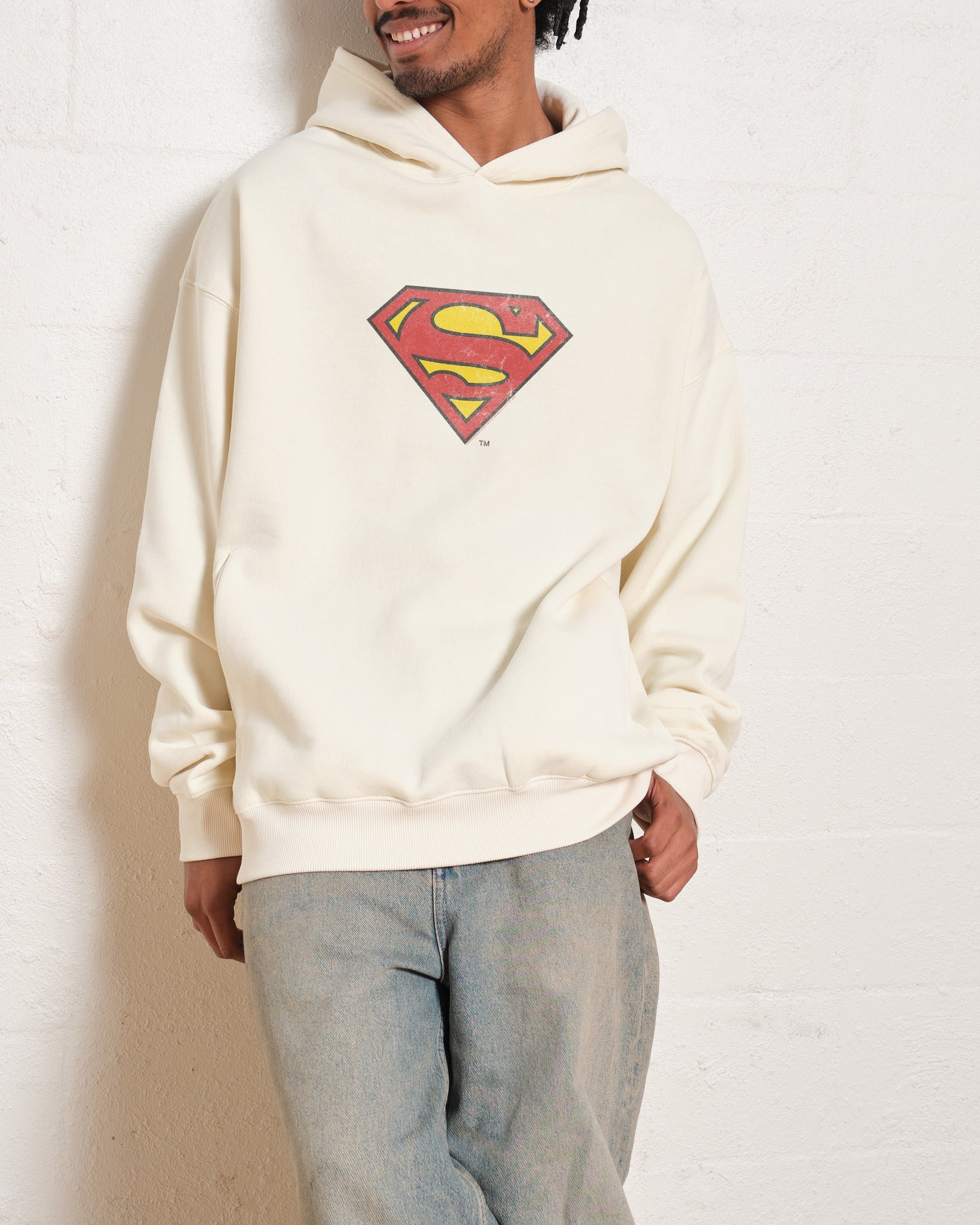 Superman Classic Logo Unisex Hoodie - 90s Boxy Fit, 340gsm Cotton-Poly