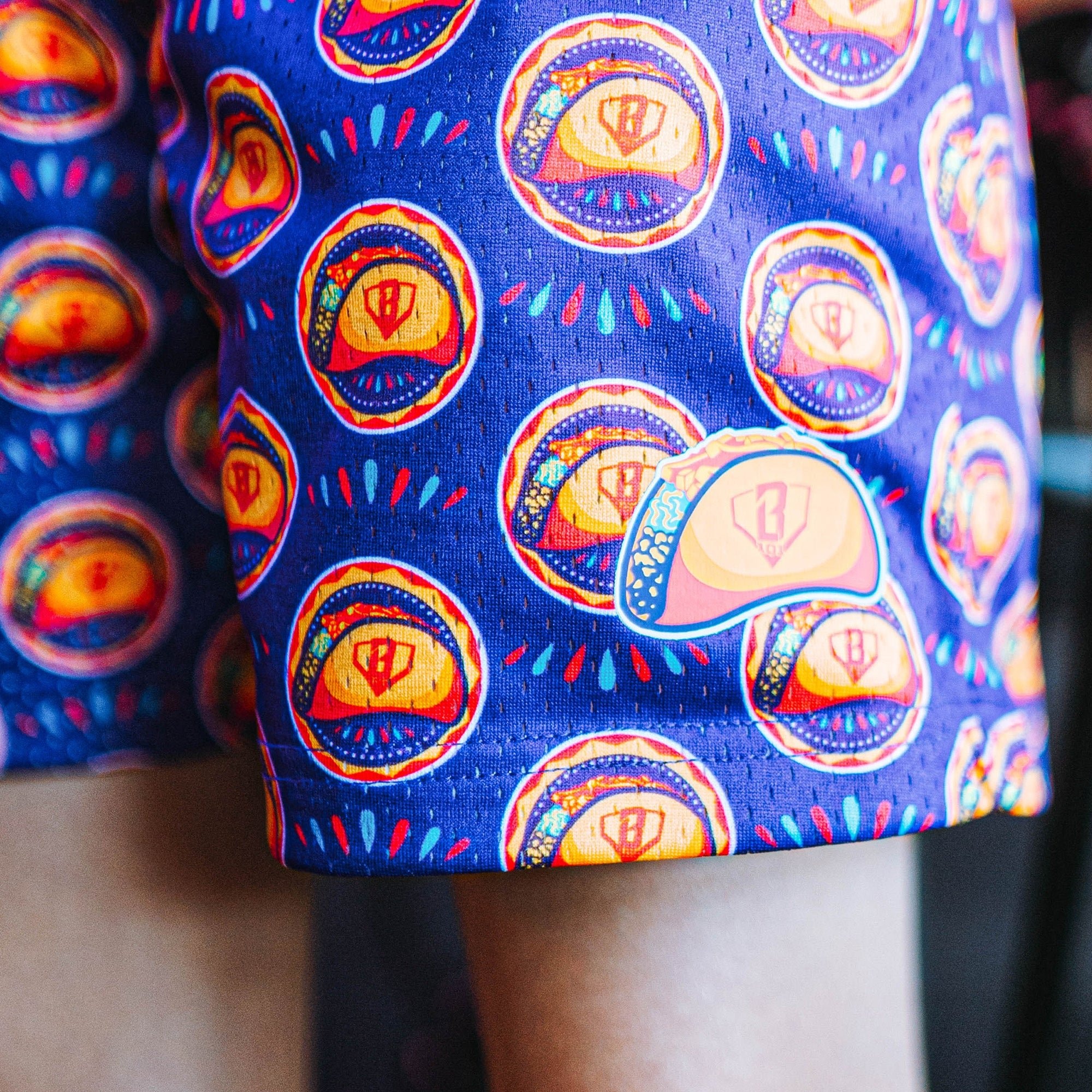 Home Plate Heat Shorts - Purple Red Taco Pattern Mesh Athletic Shorts