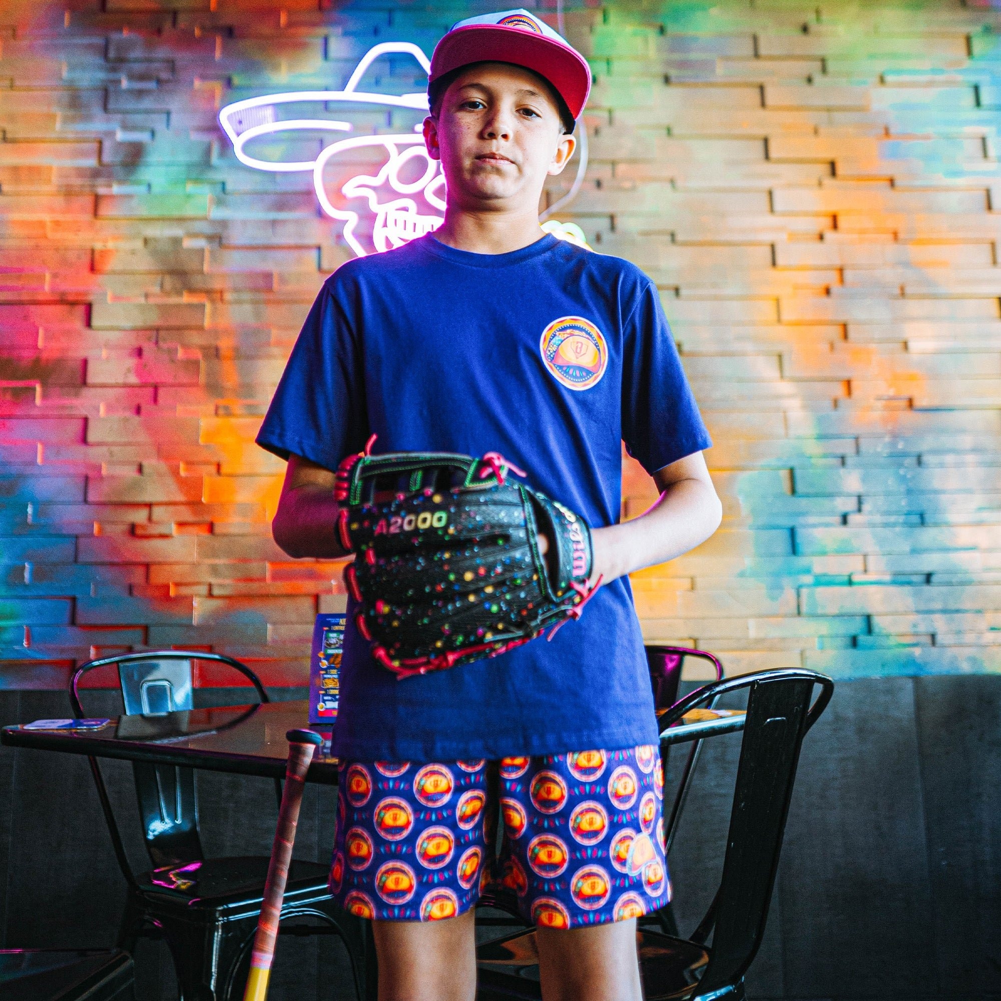 Home Plate Heat Shorts - Purple Red Taco Pattern Mesh Athletic Shorts