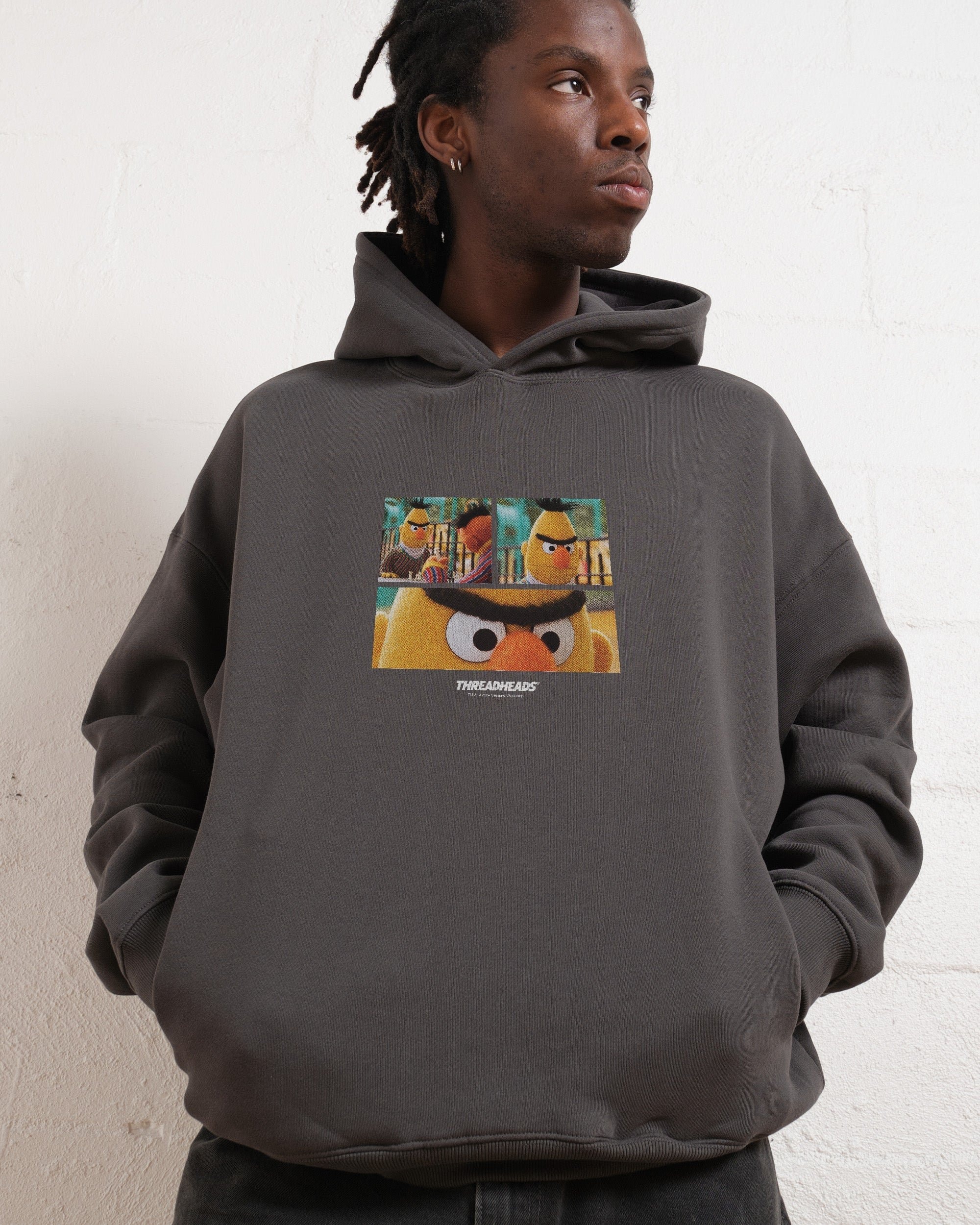 Angry Bert Unisex Hoodie Sesame Street 90s Boxy Fit 340gsm Cotton Poly