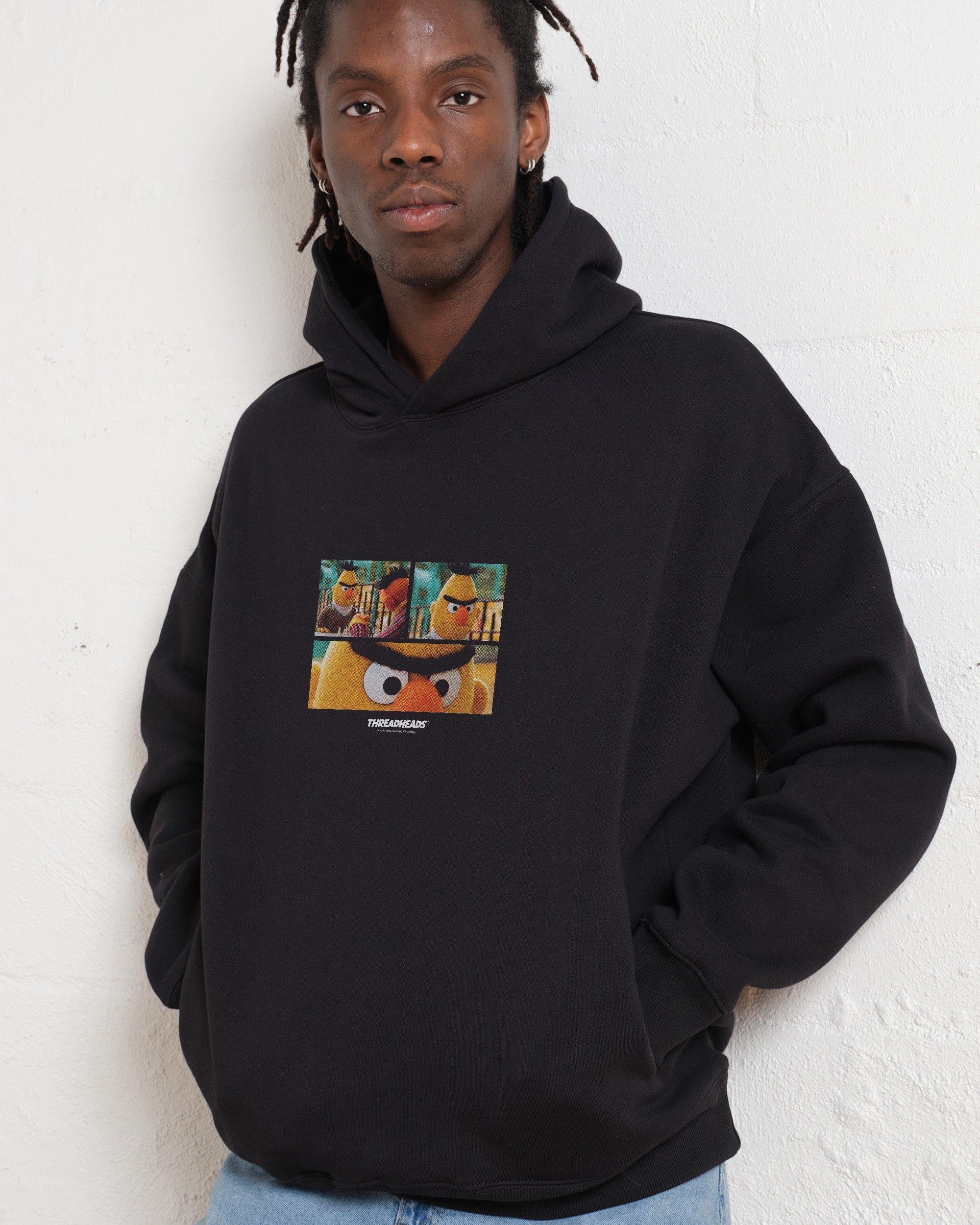 Angry Bert Unisex Hoodie Sesame Street 90s Boxy Fit 340gsm Cotton Poly