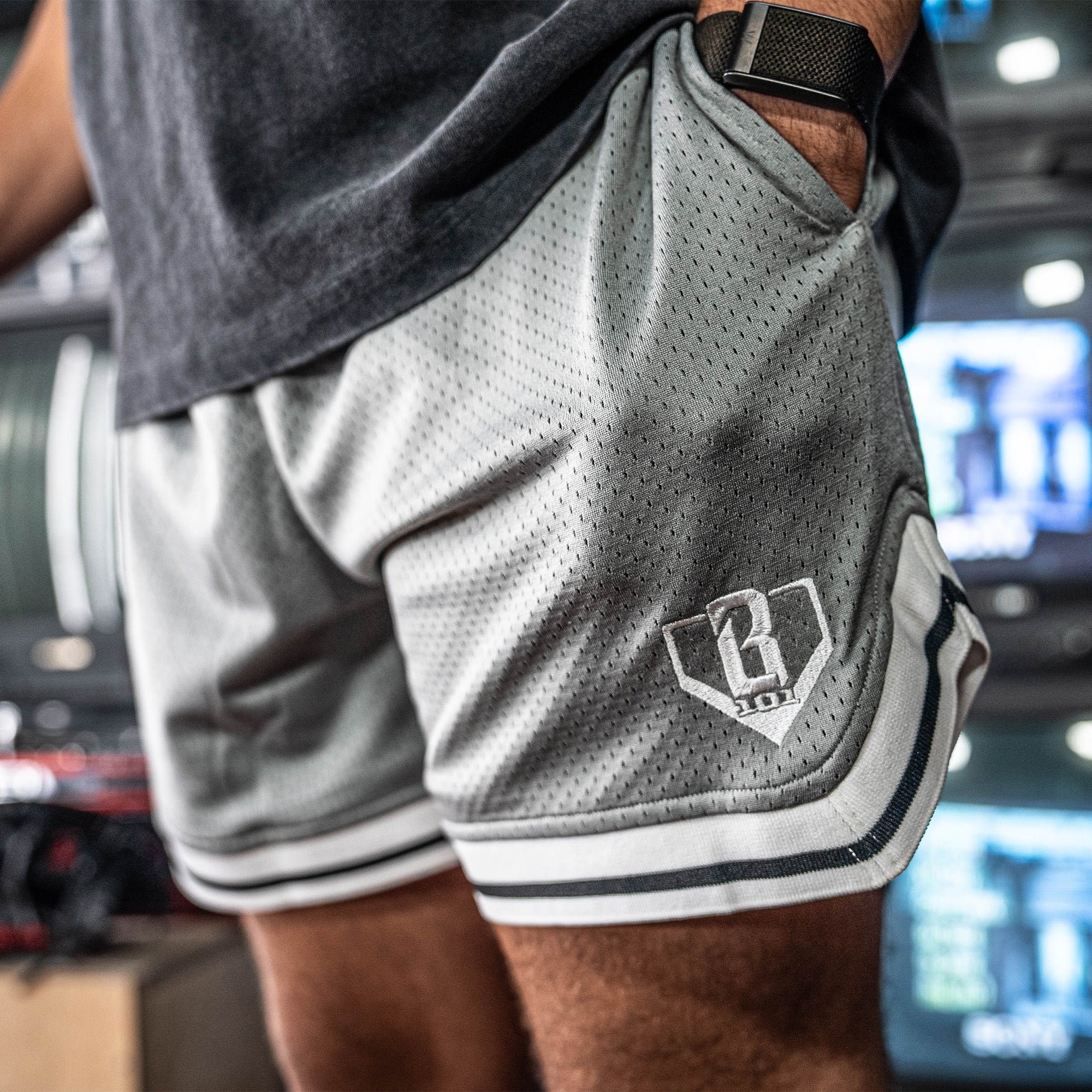 Court Shorts Slate Gray Mesh Athletic Shorts with Retro Trim