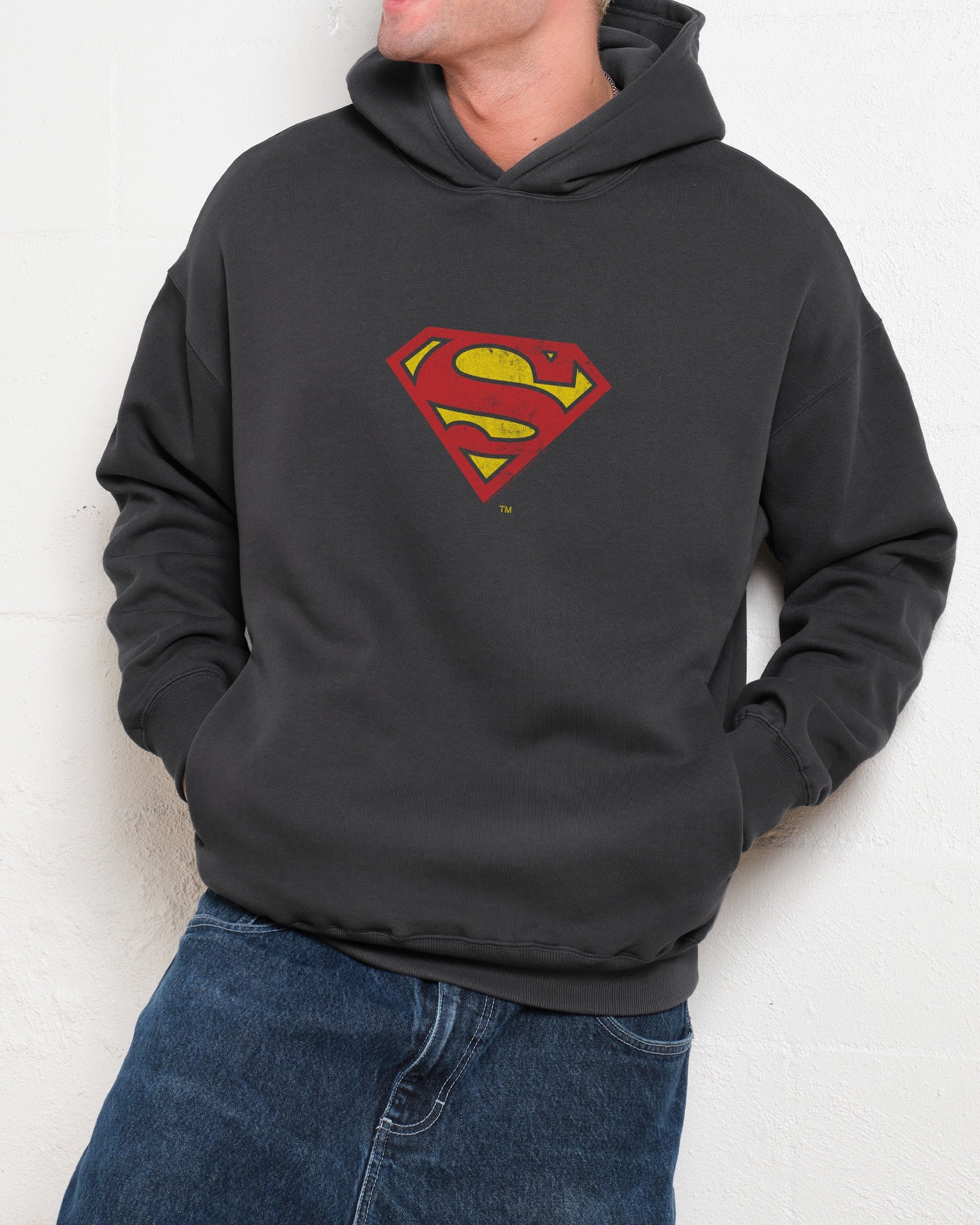 Superman Classic Logo Unisex Hoodie - 90s Boxy Fit, 340gsm Cotton-Poly