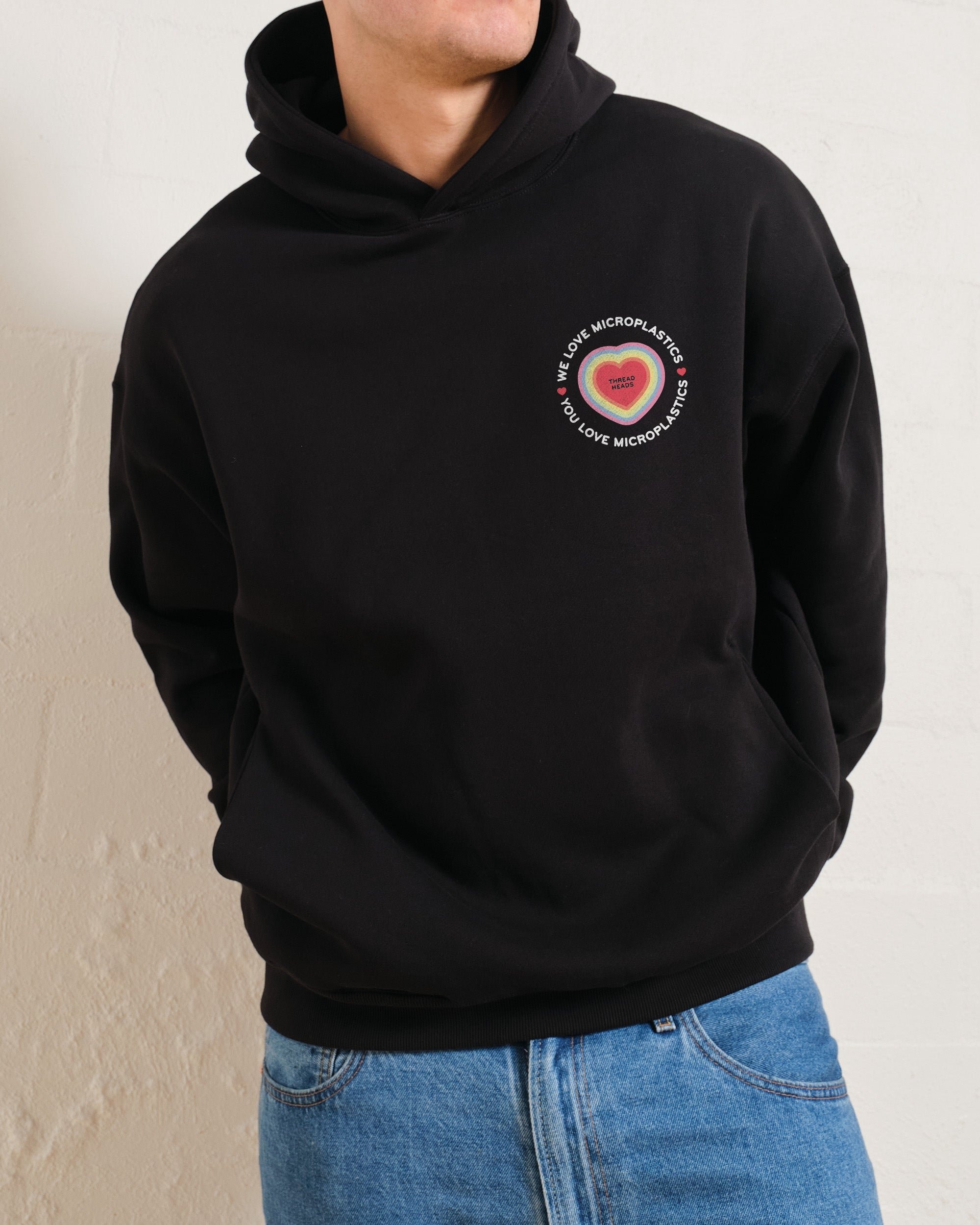 We Love Microplastics Unisex Graphic Hoodie - 90s Boxy Fit, 340gsm Cotton-Poly