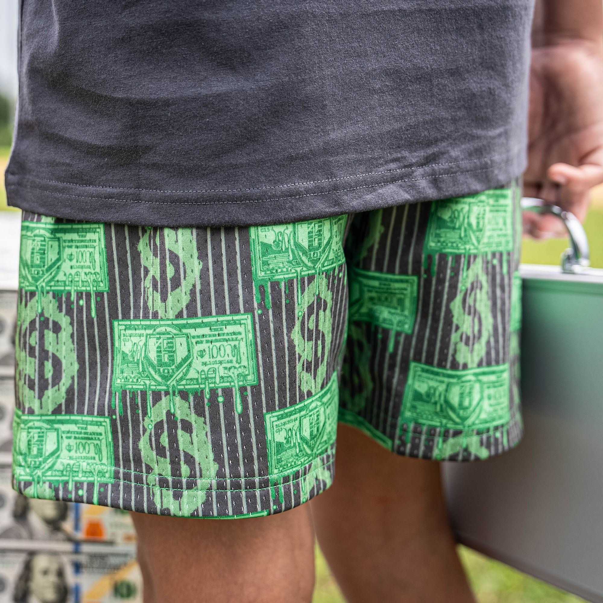 Rich Drip Shorts - Money Print Mesh Athletic Shorts for Men