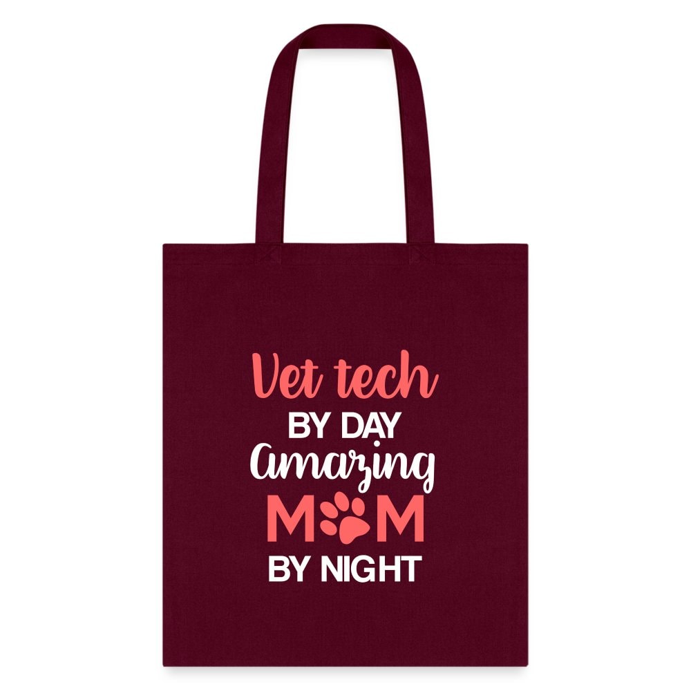 Vet Tech by Day Amazing Mom by Night Tote Bag - Cotton Canvas Veterinary Technician Mom Gift