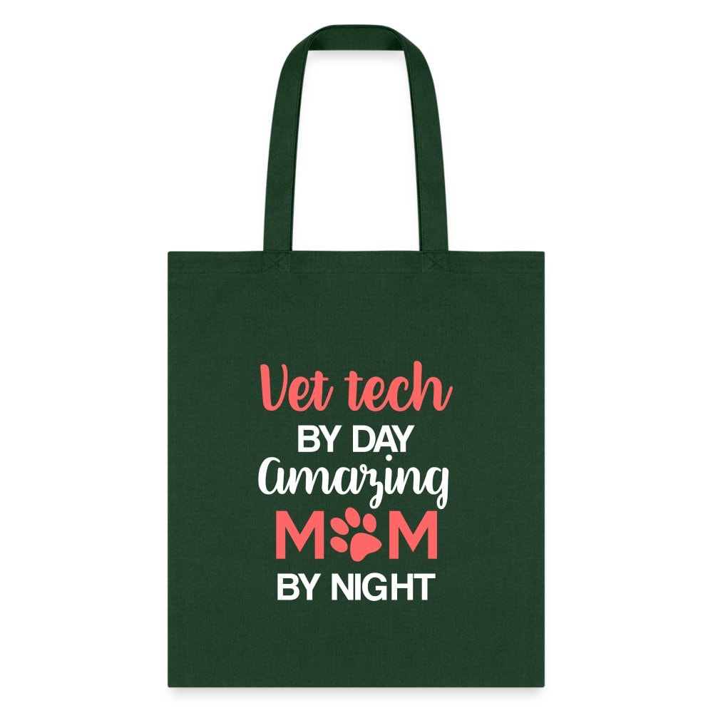 Vet Tech by Day Amazing Mom by Night Tote Bag - Cotton Canvas Veterinary Technician Mom Gift