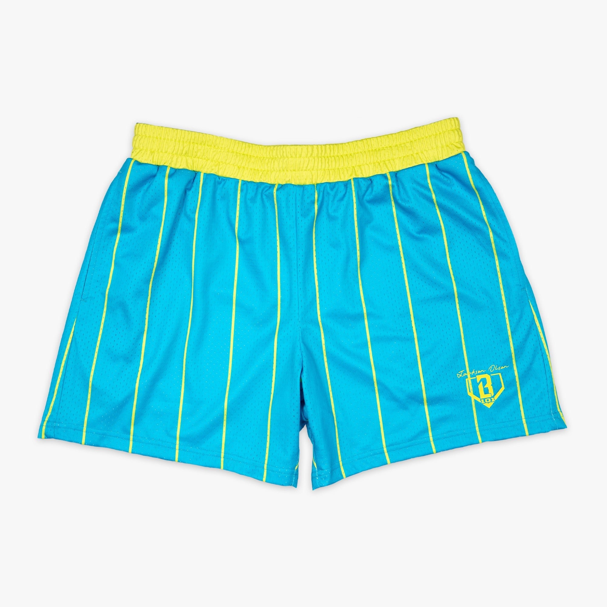 Jackson Olson Signature Neon Pinstripe Shorts - Electric Blue Mesh Baseball