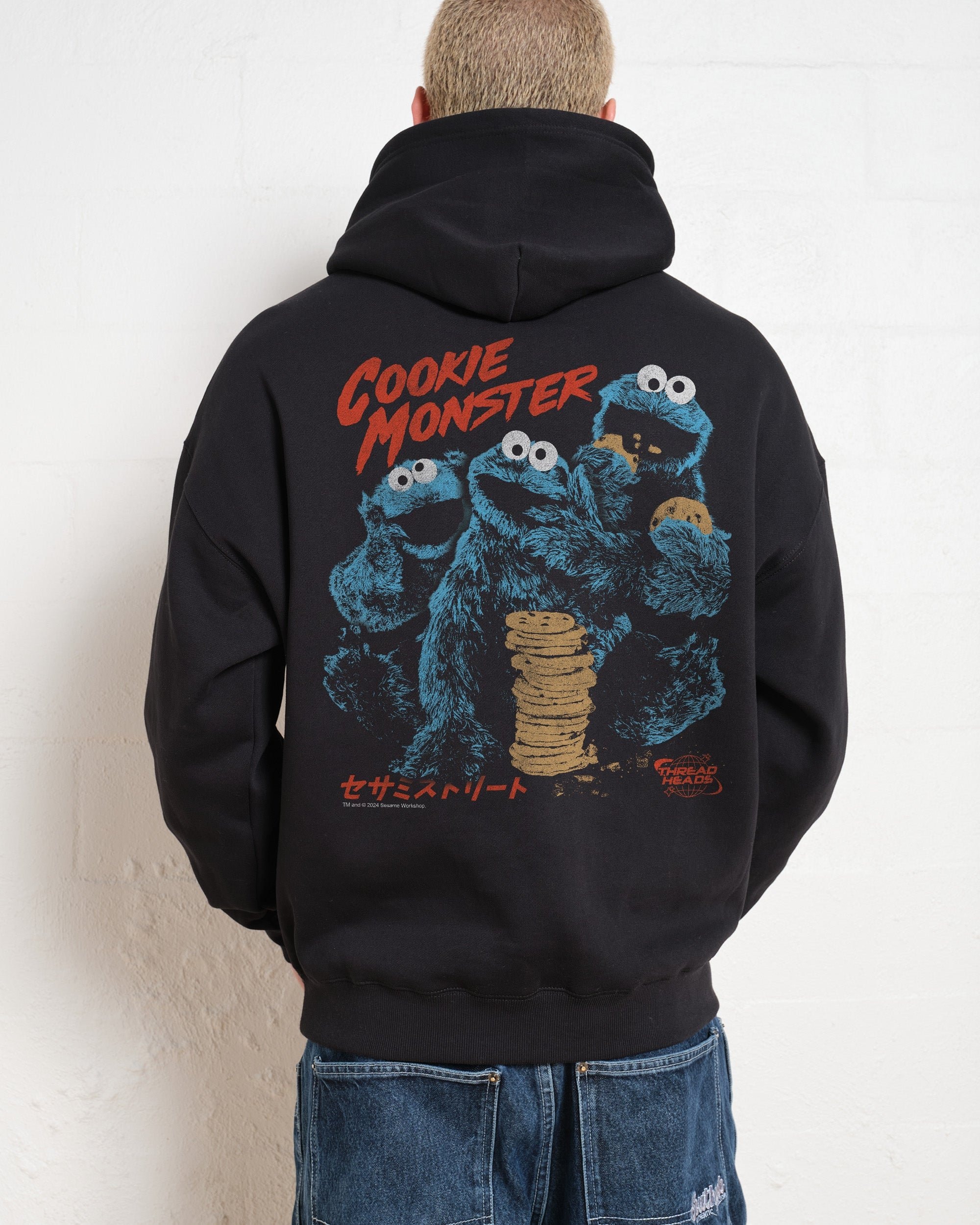 Cookie Kaiju Front and Back Hoodie Sesame Street Unisex 90s Boxy Fit
