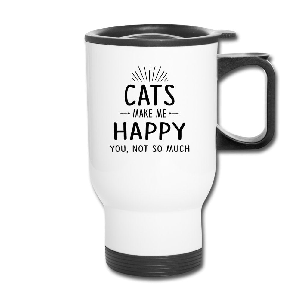 Cats Make Me Happy 14 oz Stainless Steel Travel Mug for Vet Techs and Pet Owners