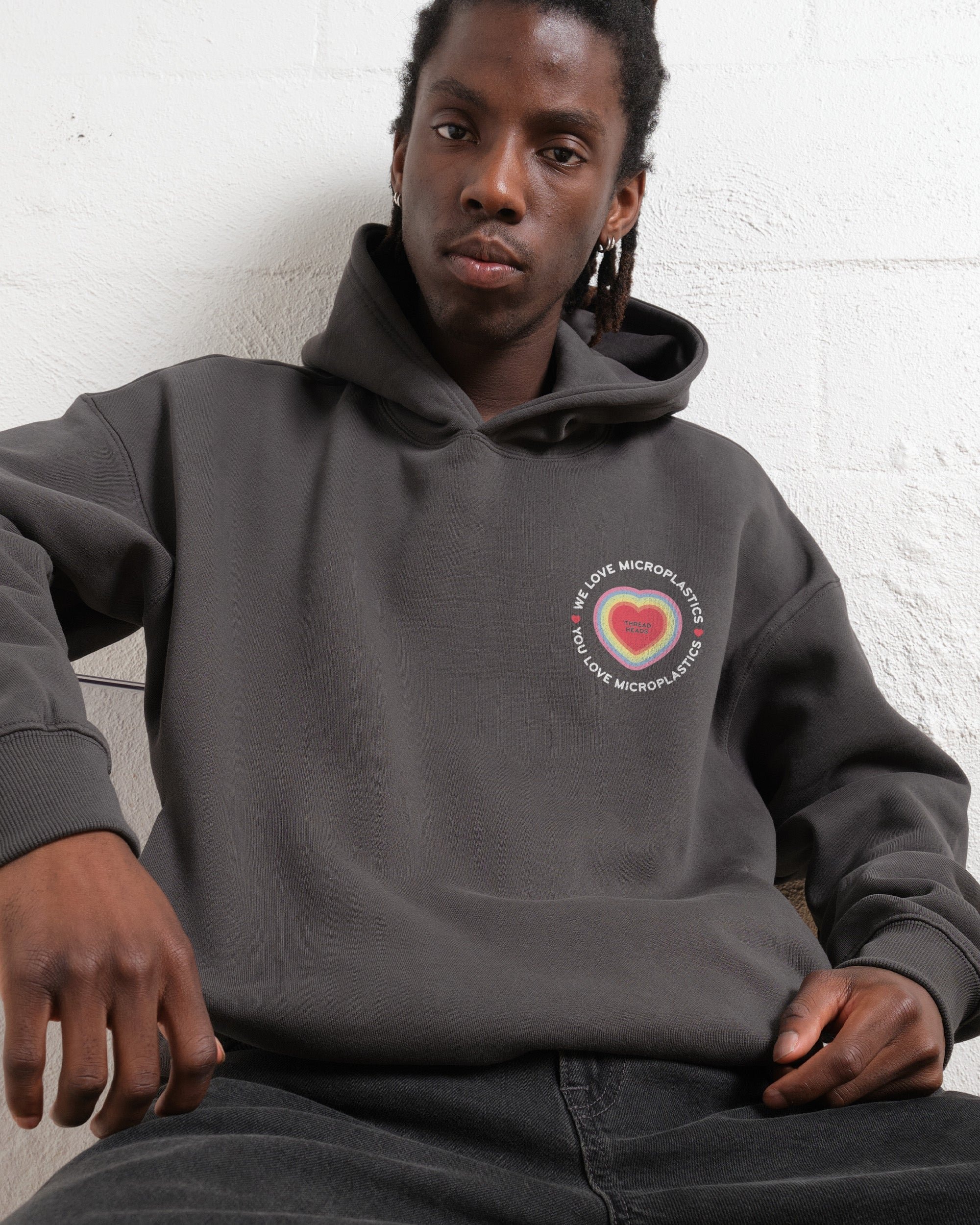 We Love Microplastics Unisex Graphic Hoodie - 90s Boxy Fit, 340gsm Cotton-Poly
