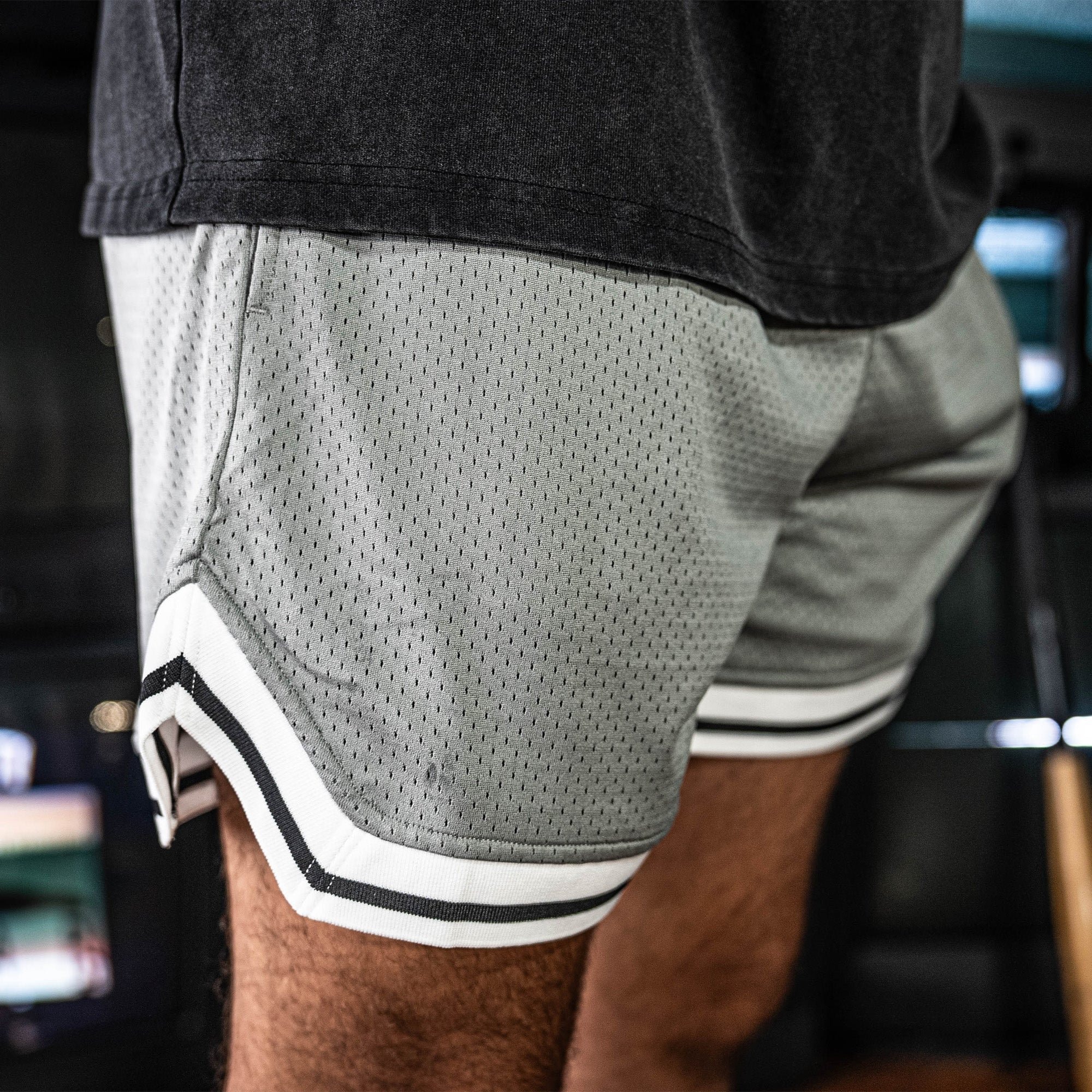 Court Shorts Slate Gray Mesh Athletic Shorts with Retro Trim