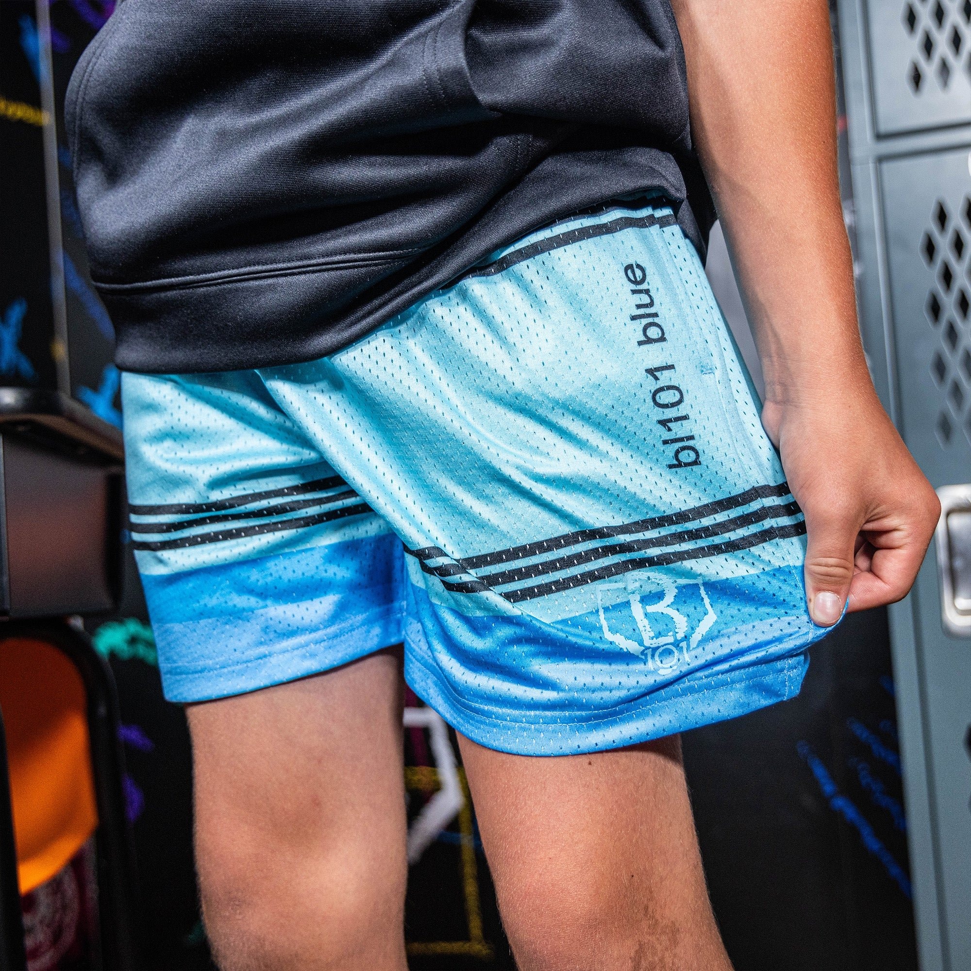 Crayon Shorts BL101 Blue Mesh Athletic Shorts with Pockets for Boys