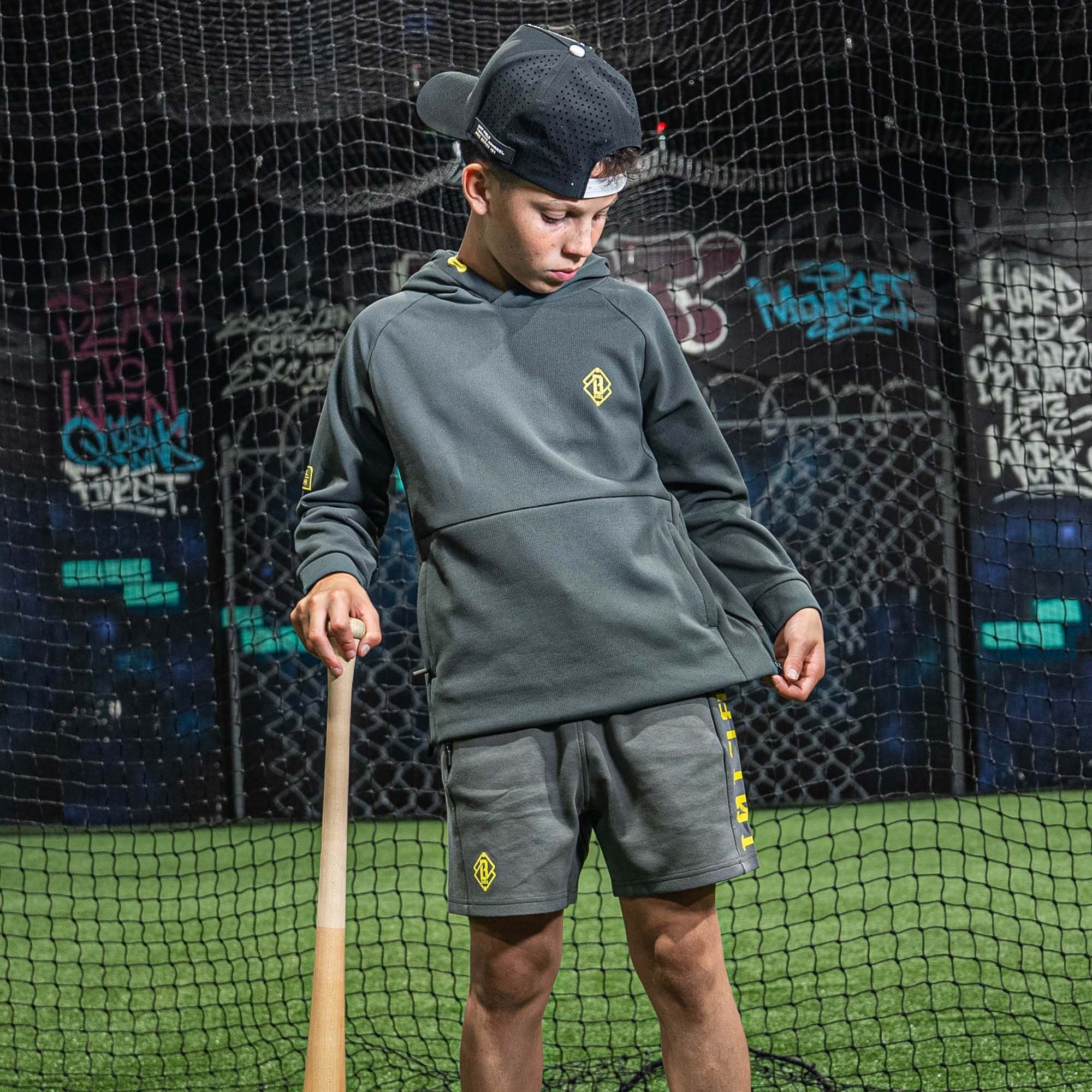 Diamond Relaxed Fit Youth Sweatshorts Gray/Yellow - 79% Cotton